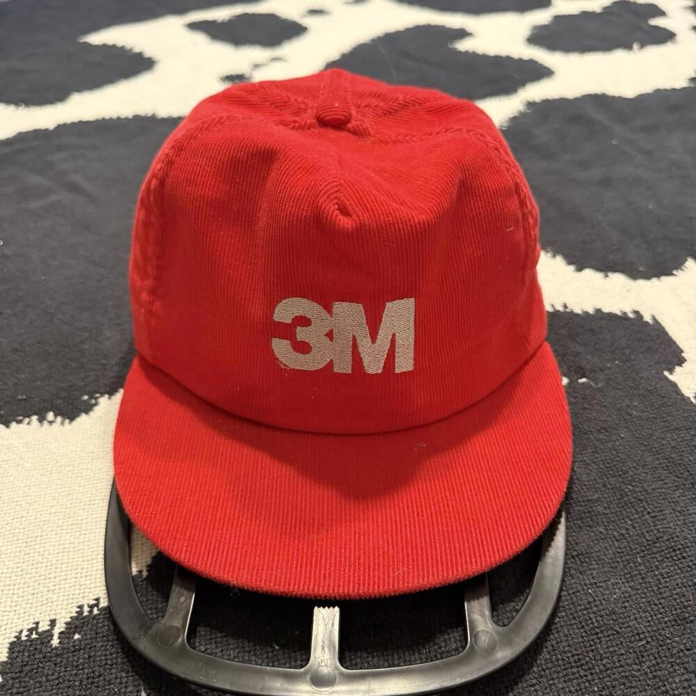 Vintage 80s/90s RARE 3M Red Corduroy Snapback Trucker Hat Cap Made In USA OSFA